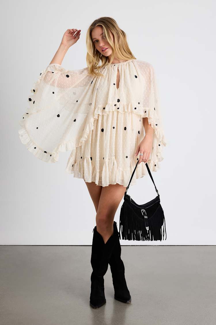 embroidered swiss dot maxi dress Confête - Swiss Dot Mesh Midi Homecoming Dress main image 0