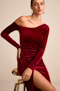 Notorious Icon Wine Red Velvet Asymmetrical Maxi Dress 1