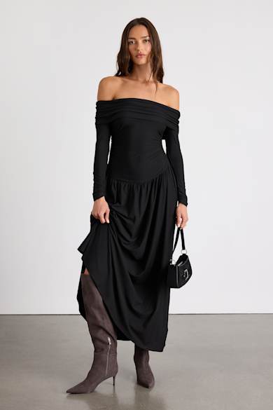 knee length dresses for ladies Amersham Long Sleeve Maxi Dress Black