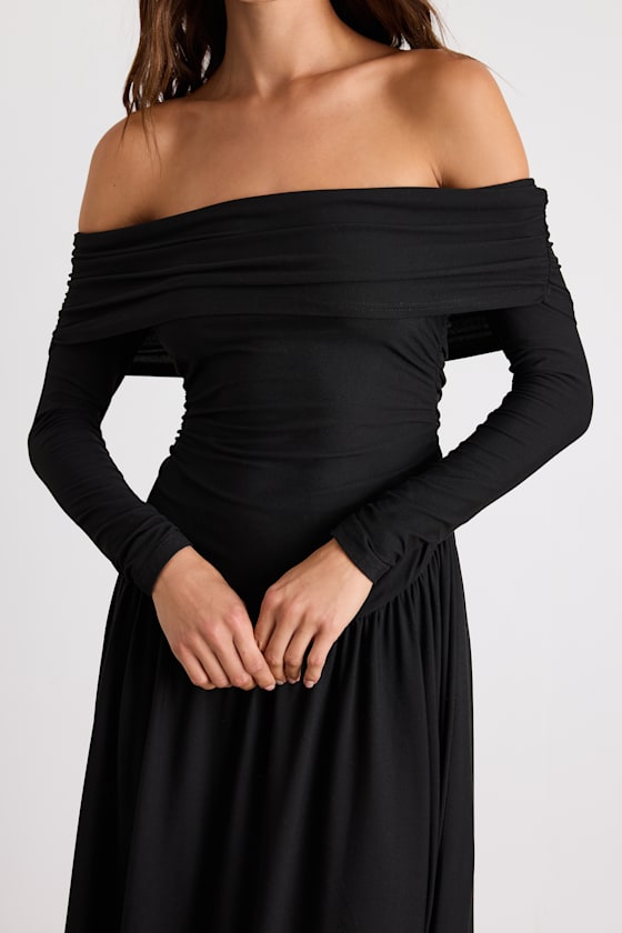 Black Maxi Dress - Off-the-Shoulder Dress - Long Sleeve Dress - Lulus