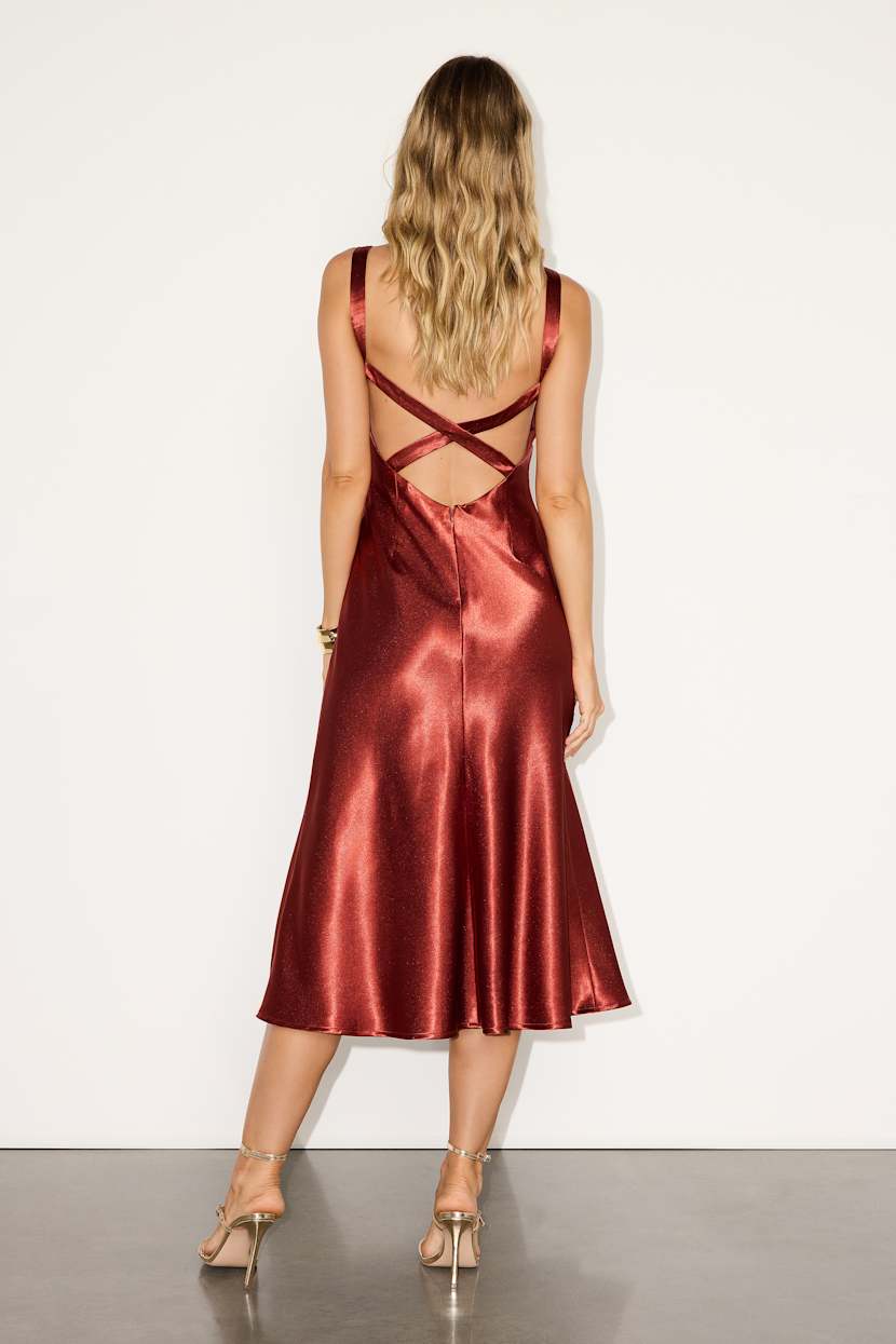 satin strappy back dress product info and reviews AQUA Satin Open Back Gown - Exclusive