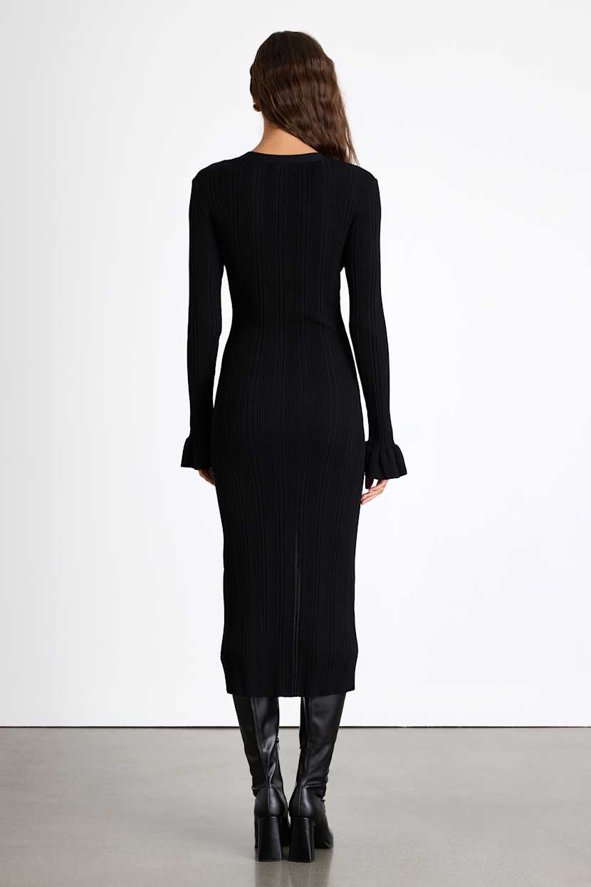 Black Ribbed Dress - Sweater Midi Dress - Button-Front Knit Dress - Lulus