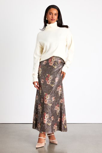 Shelisa Grey Floral Sequin High-Rise Maxi Skirt 2