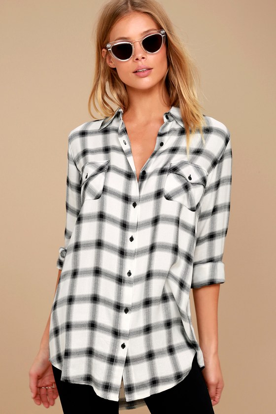 white plaid shirt women's
