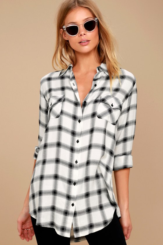 BB Dakota Sylvia Shirt - Black and White Plaid Shirt - Lulus