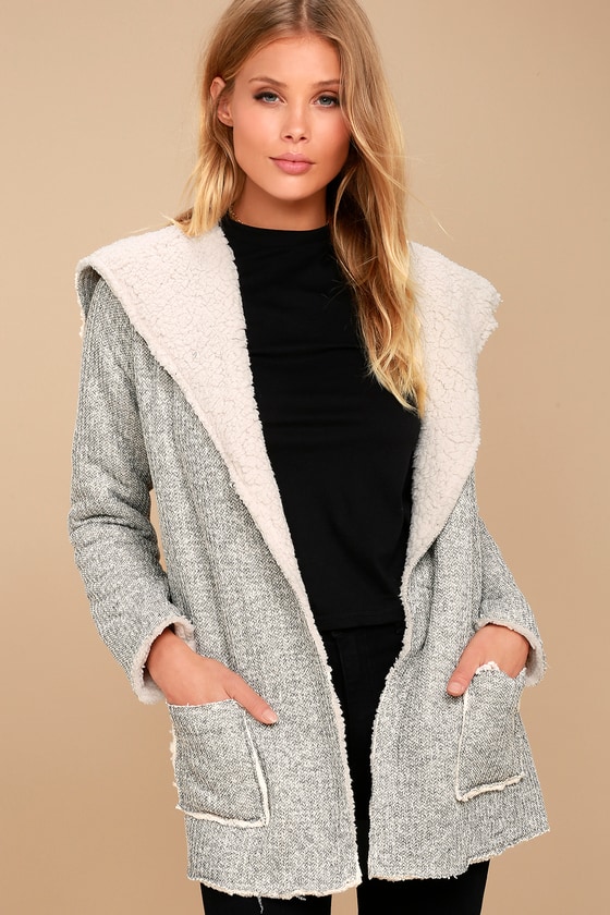 PPLA Lydia Knit Coat - Grey Sherpa Coat - Sherpa Jacket - Lulus