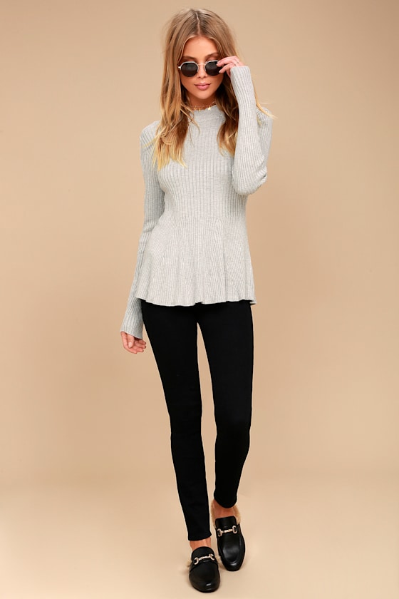 Autobiography Heather Grey Peplum Sweater Top 2