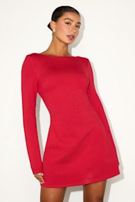 Aldith Red Ponte Knit Long Sleeve Mini Dress 1