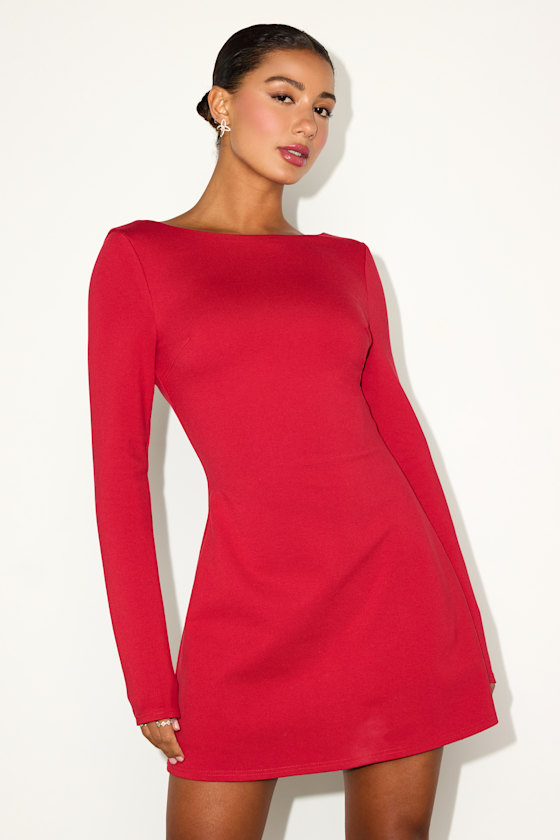 Aldith Red Ponte Knit Long Sleeve Mini Dress 1