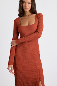 Austine Rust Textured Knit Long Sleeve Midi Dress 2
