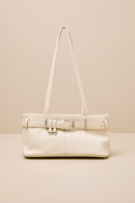 Lulus Arazeli Cream Belted Vegan Leather Shoulder Bag In White