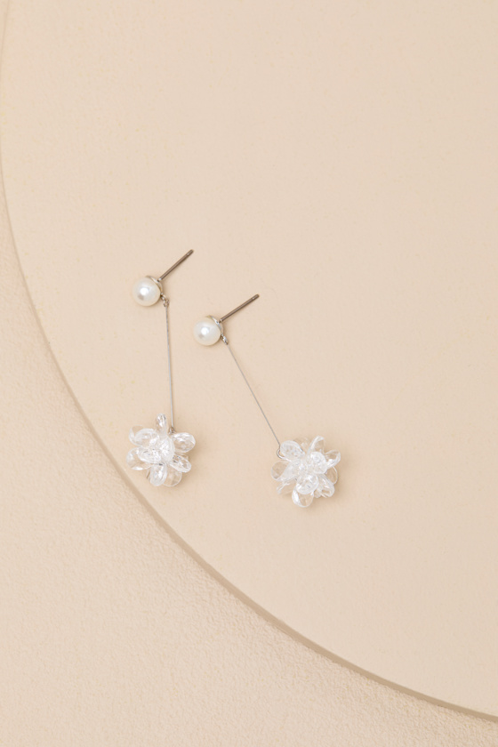 Silver Pearl Earrings - Pearl Earrings - Beaded Drop