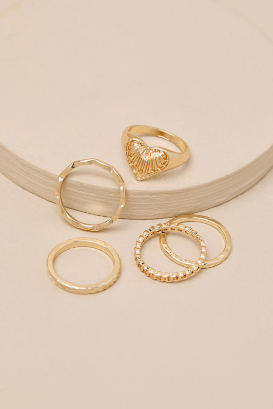 Skai Gold Five-Piece Signet Ring Set 1