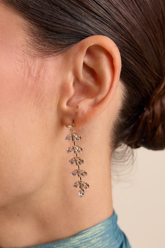 Weylin Gold Rhinestone Leaf Drop Earrings 1