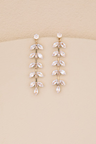 Weylin Gold Rhinestone Leaf Drop Earrings 1