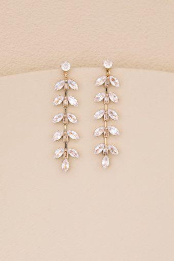 Weylin Gold Rhinestone Leaf Drop Earrings 1
