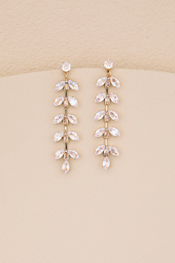 Weylin Gold Rhinestone Leaf Drop Earrings 1