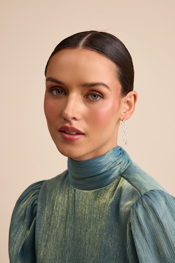 Weylin Gold Rhinestone Leaf Drop Earrings - thumbnail 3