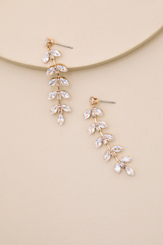 Weylin Gold Rhinestone Leaf Drop Earrings - thumbnail 4