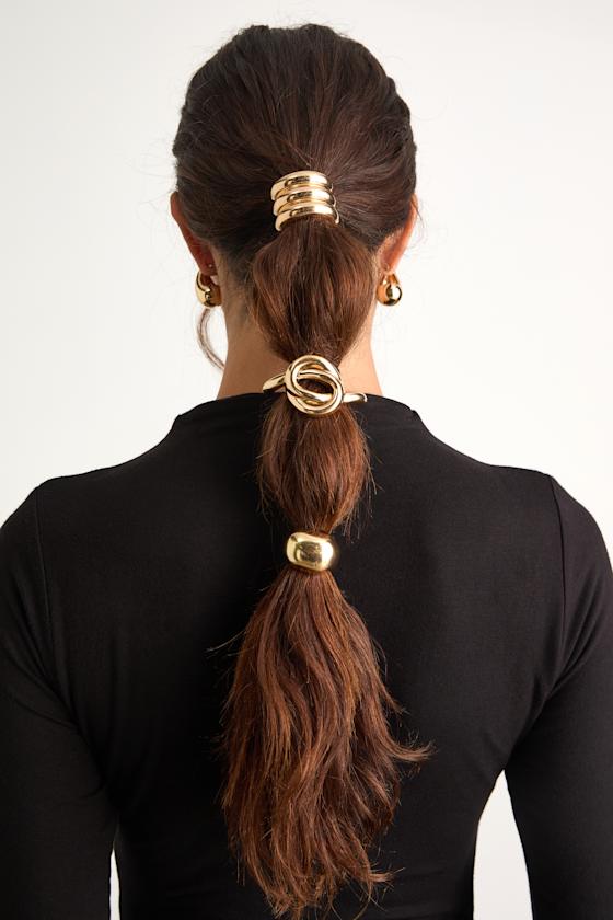 Shelby Gold Three-Piece Ponytail Holder Set