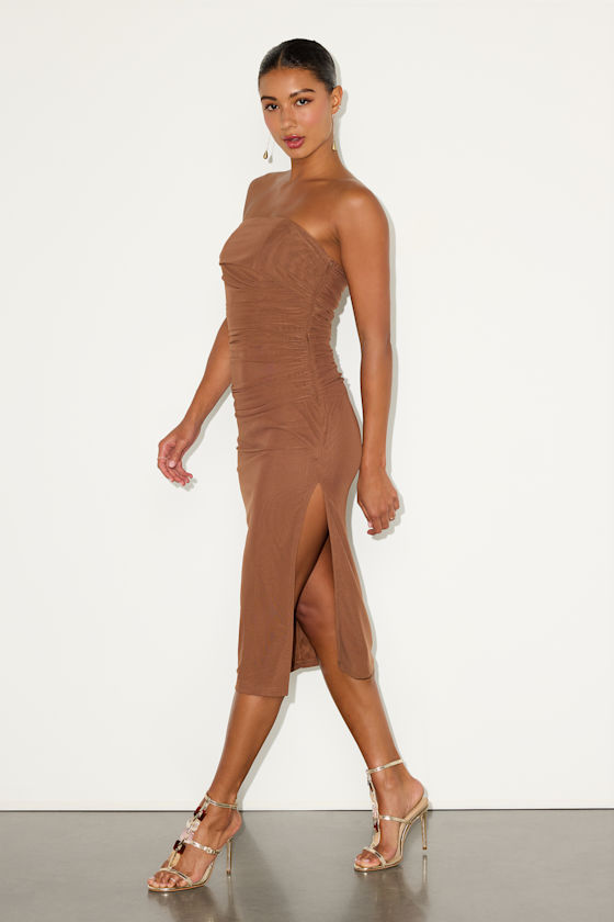 Jayleen Brown Mesh One-Shoulder Midi Dress 1