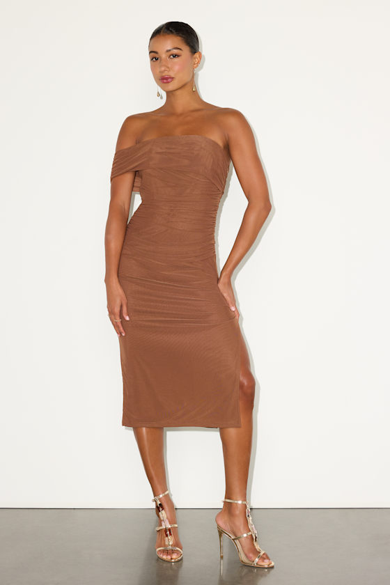 Jayleen Brown Mesh One-Shoulder Midi Dress 4