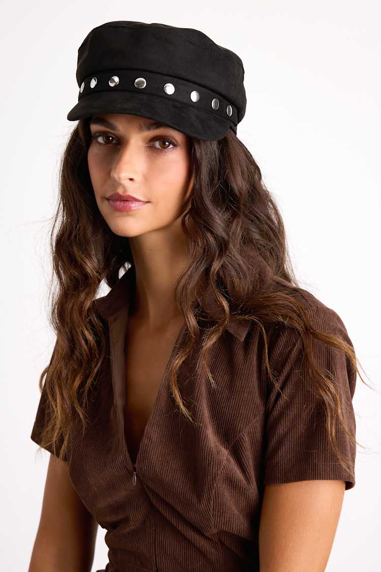 Lack Of Color Black Faux Suede Newsboy Cadet Cap Hat Suede Newsboy Cap by Luigi Baroni - Bencraft Hatters main image 4