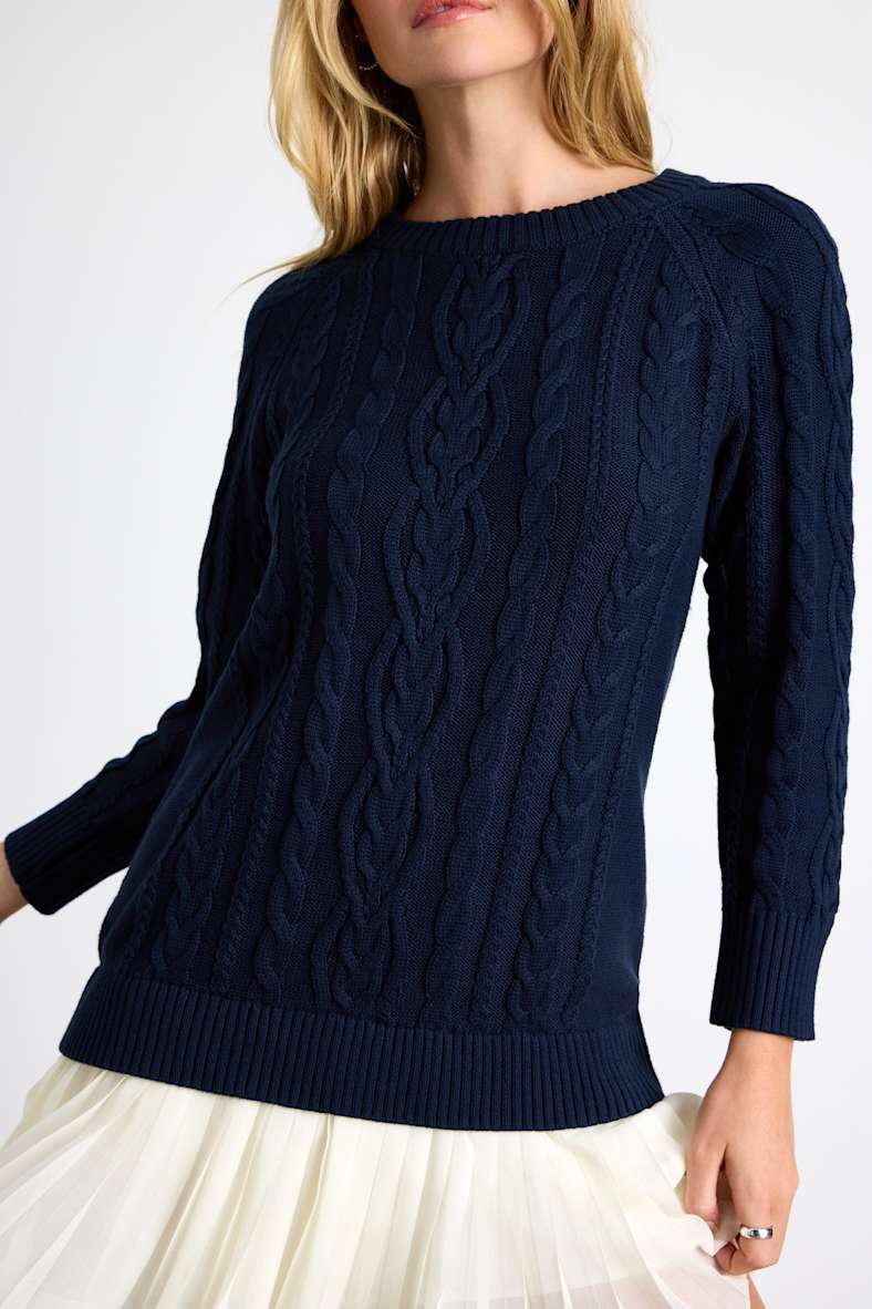 Alvie Navy Cable Knit Drop Waist Sweater Dress