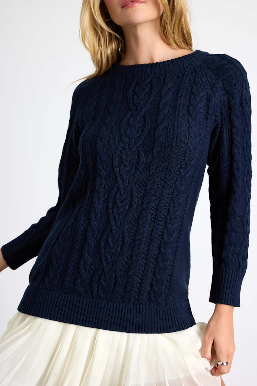 navy cable knit sweater dress Shanna Cable Knit Sweater Dress, Navy M