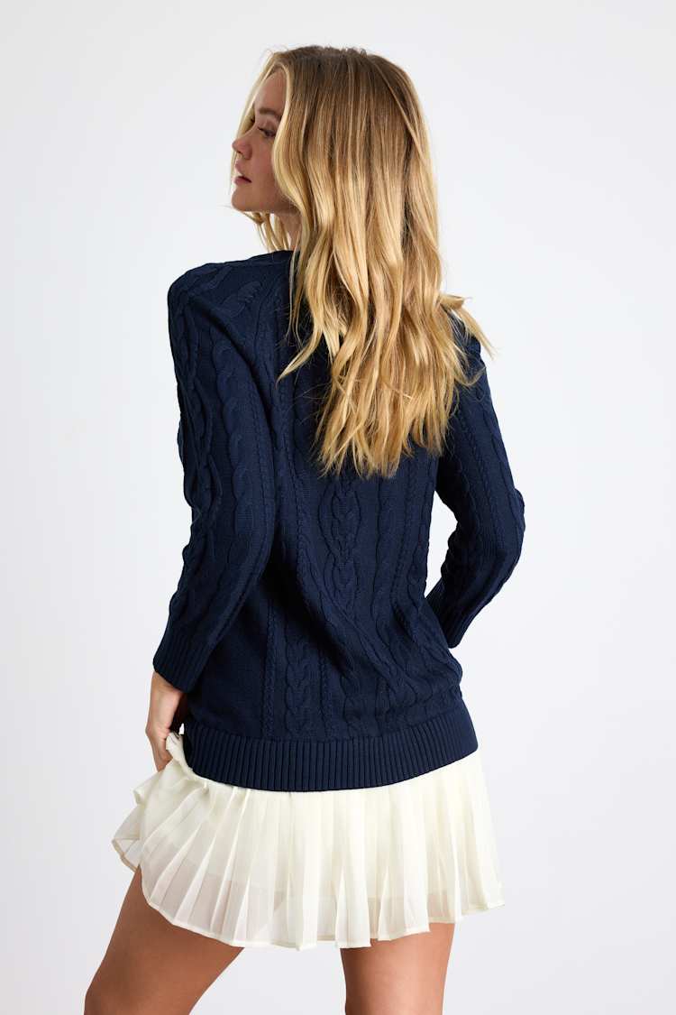 Alvie Navy Cable Knit Drop Waist Sweater Dress
