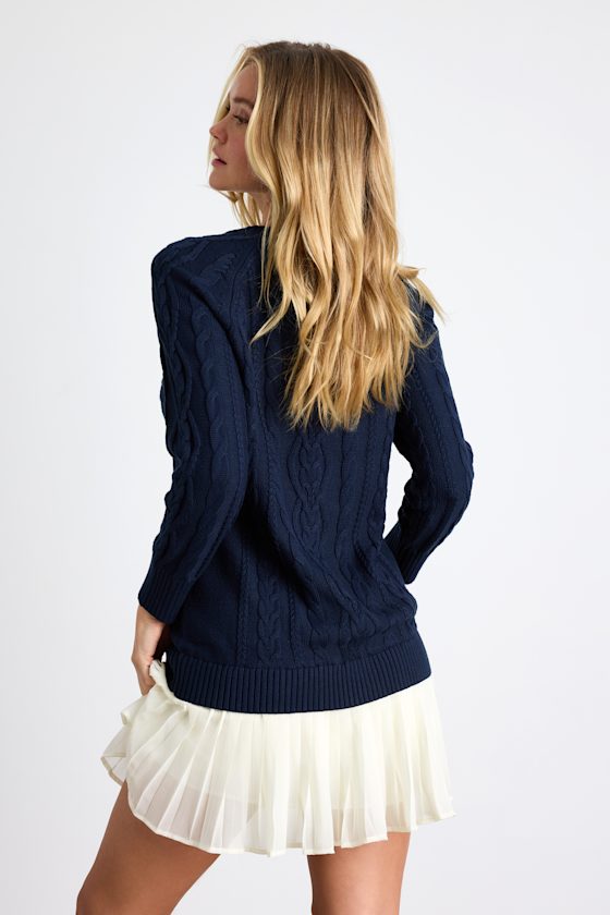 Alvie Navy Cable Knit Drop Waist Sweater Dress 3