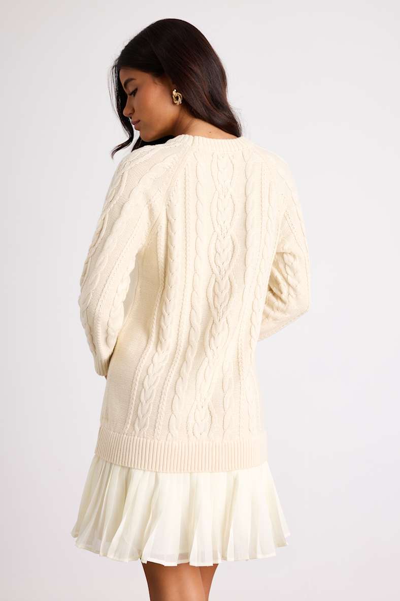 Alvie Cream Cable Knit Drop Waist Sweater Dress