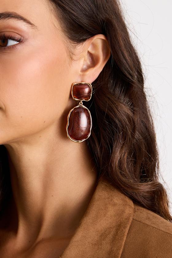 May 18KT Gold and Brown Statement Earrings 1