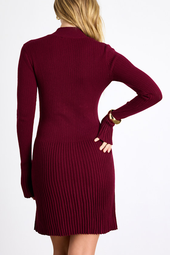 Adiva Burgundy Ribbed Mock Neck Sweater Mini Dress 2