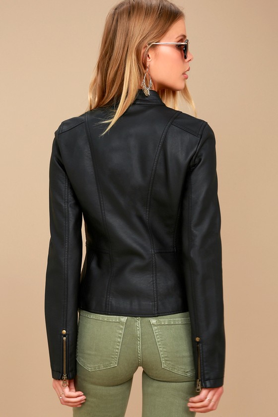 Peace of mind black vegan leather moto jacket outlet