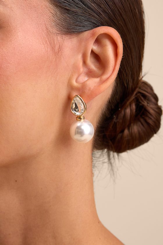 Rosaline 18KT Gold Pearl Rhinestone Stud Earrings 1