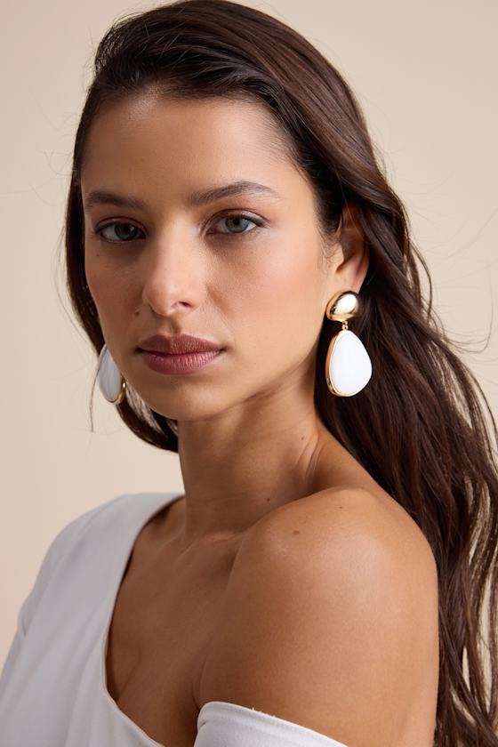 Mar 18KT Gold and White Statement Earrings 1