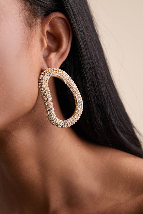 Oblique 18KT Gold Rhinestone Earrings 1