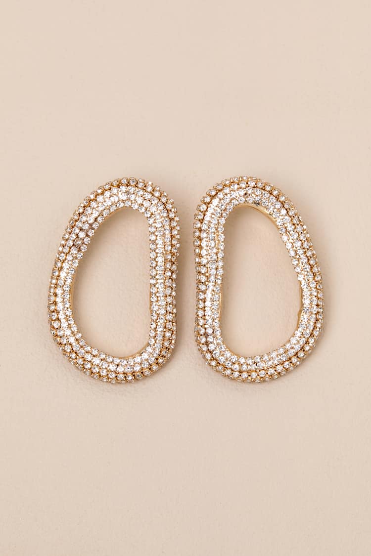 Oblique 18KT Gold Rhinestone Earrings