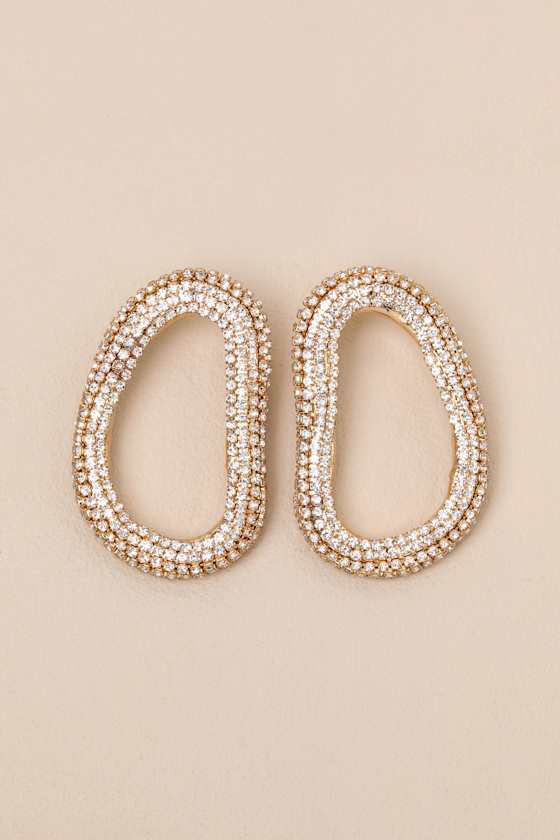 Oblique 18KT Gold Rhinestone Earrings