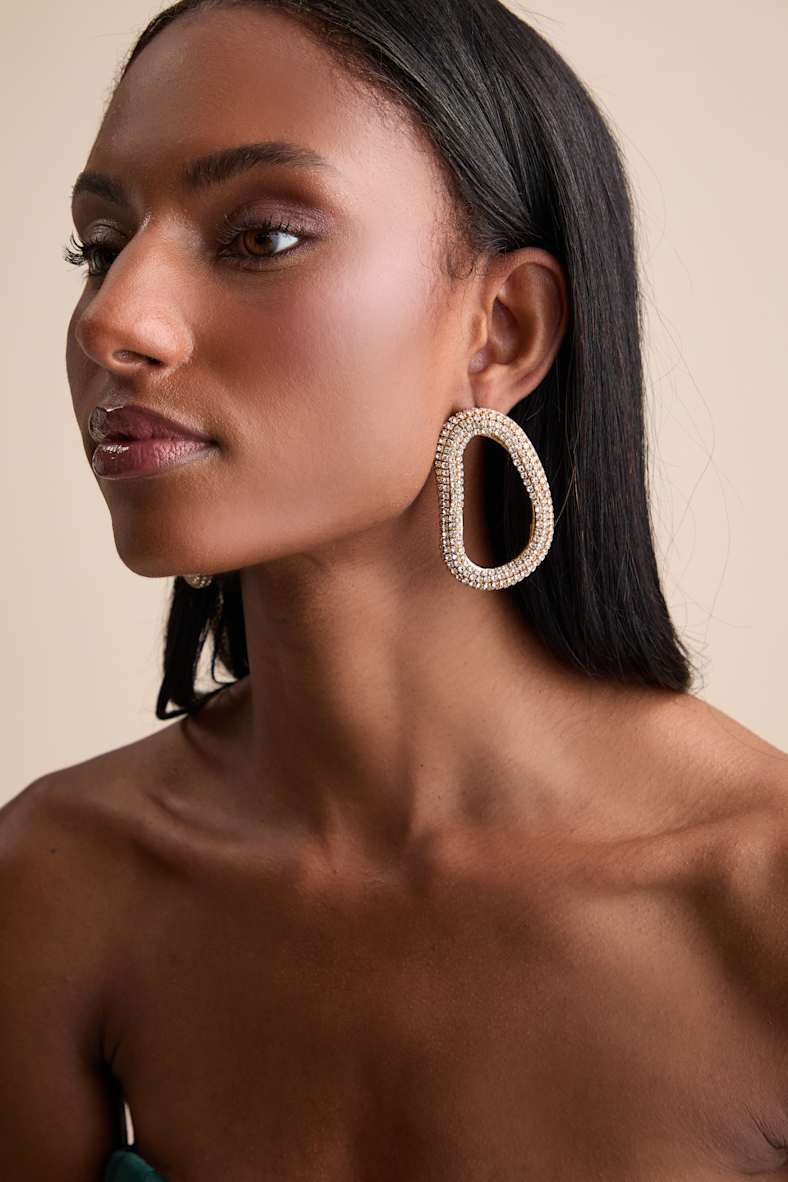 Oblique 18KT Gold Rhinestone Earrings