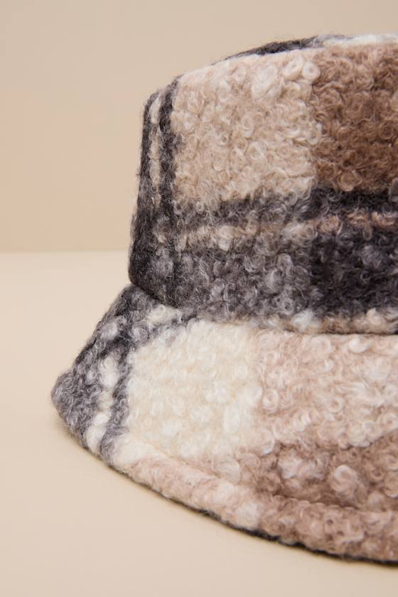 Harten Brown and Black Plaid Teddy Bucket Hat - thumbnail 4