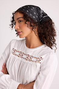 Evaine Black Multi Print Satin Scarf Set 1