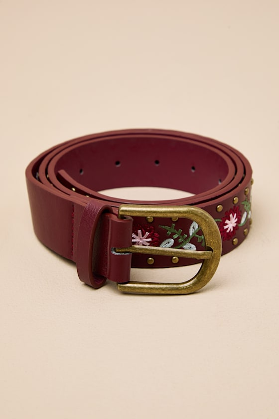 Florian Burgundy Floral Embroidered Belt 1
