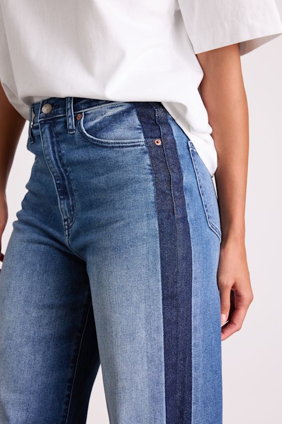 Far Out Medium Wash Striped Raw Hem Wide-Leg Jeans - thumbnail 5
