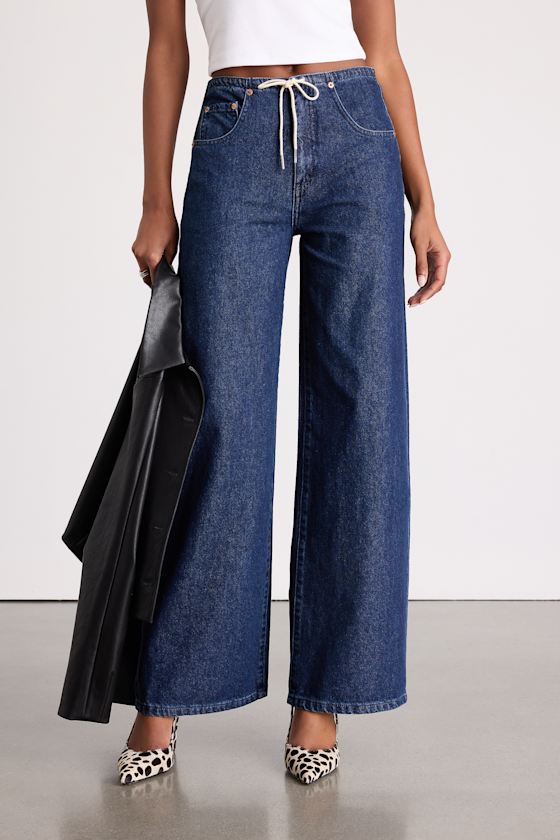 Madison Dark Wash Drawstring Wide-Leg Jeans 2