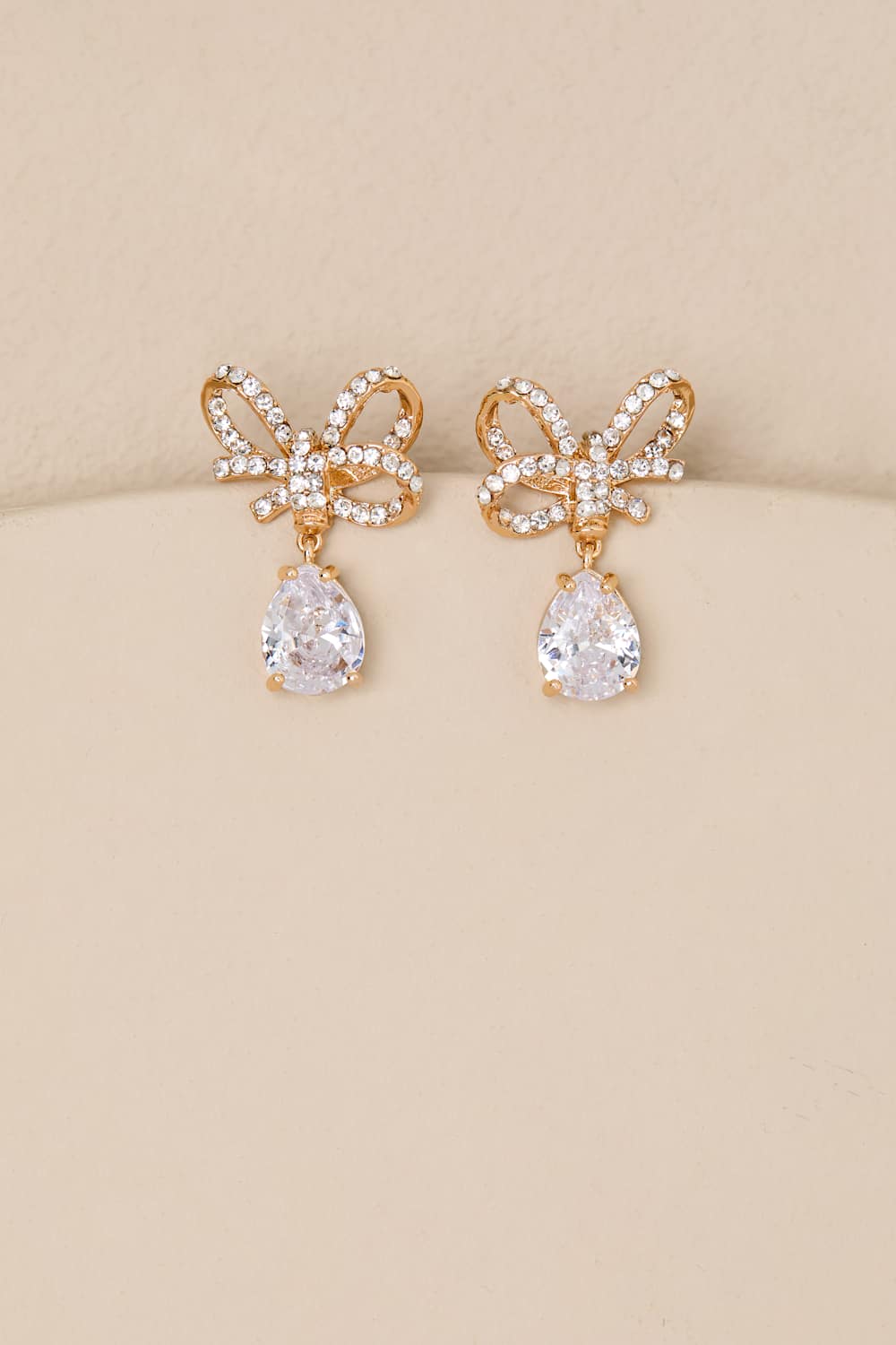 Shelia Gold Rhinestone Bow Earrings