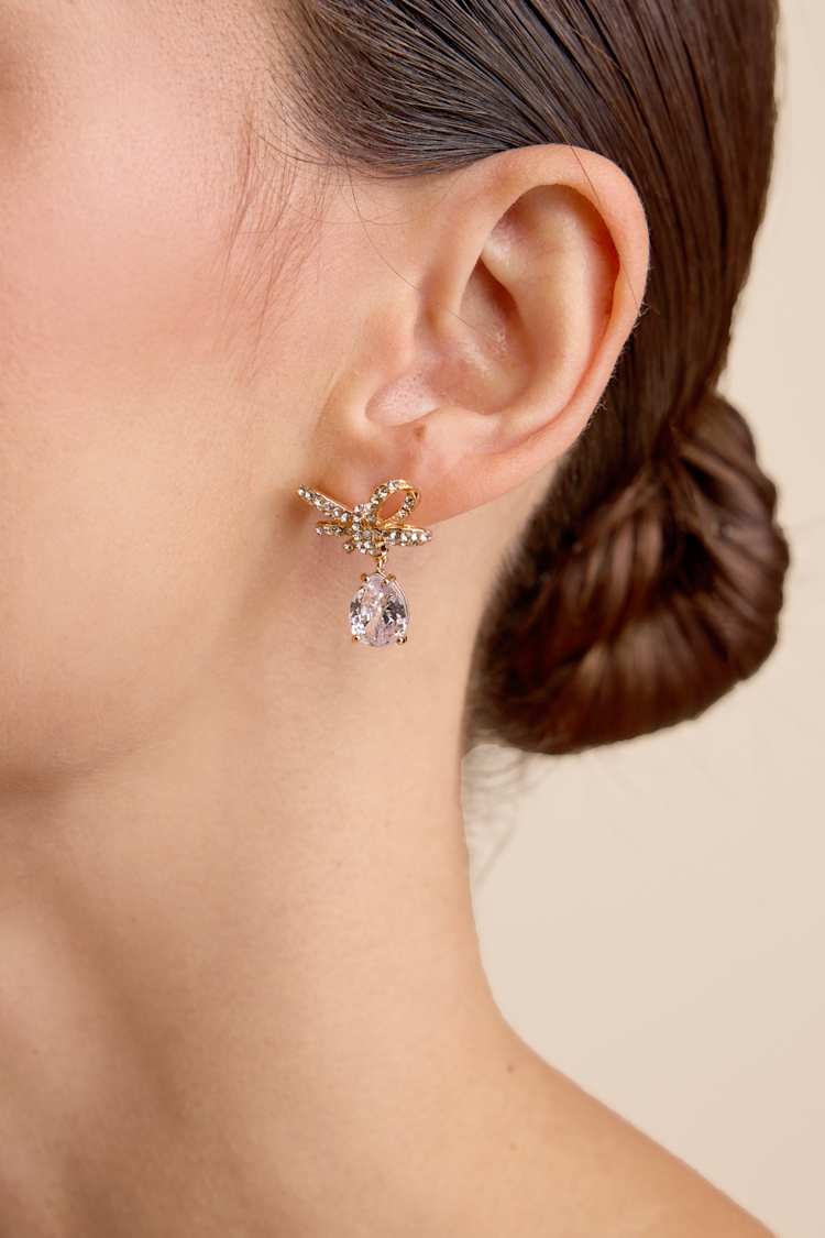 Shelia Gold Rhinestone Bow Earrings