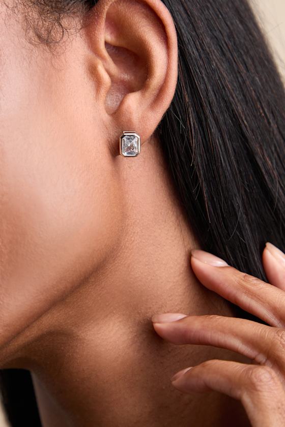 Amalyn 14KT White Gold Rhinestone Stud Earrings