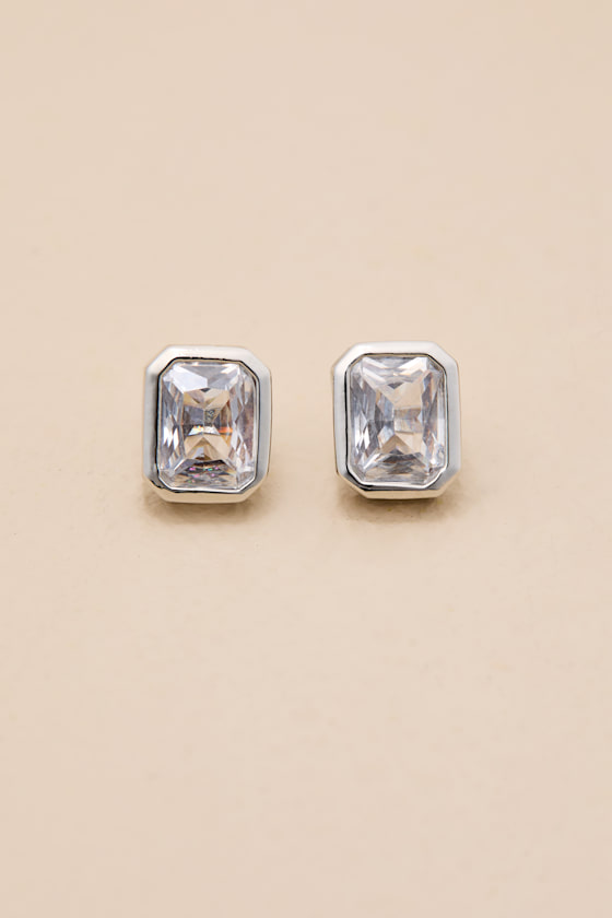 Amalyn 14KT White Gold Rhinestone Stud Earrings